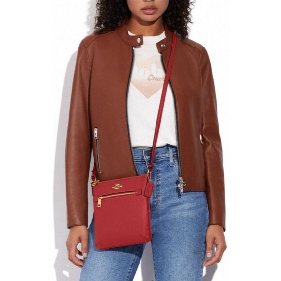 New Coach CE871 Mini Rowan File Bag Crossgrain Leather 1941 Red - Picture 4 of 4